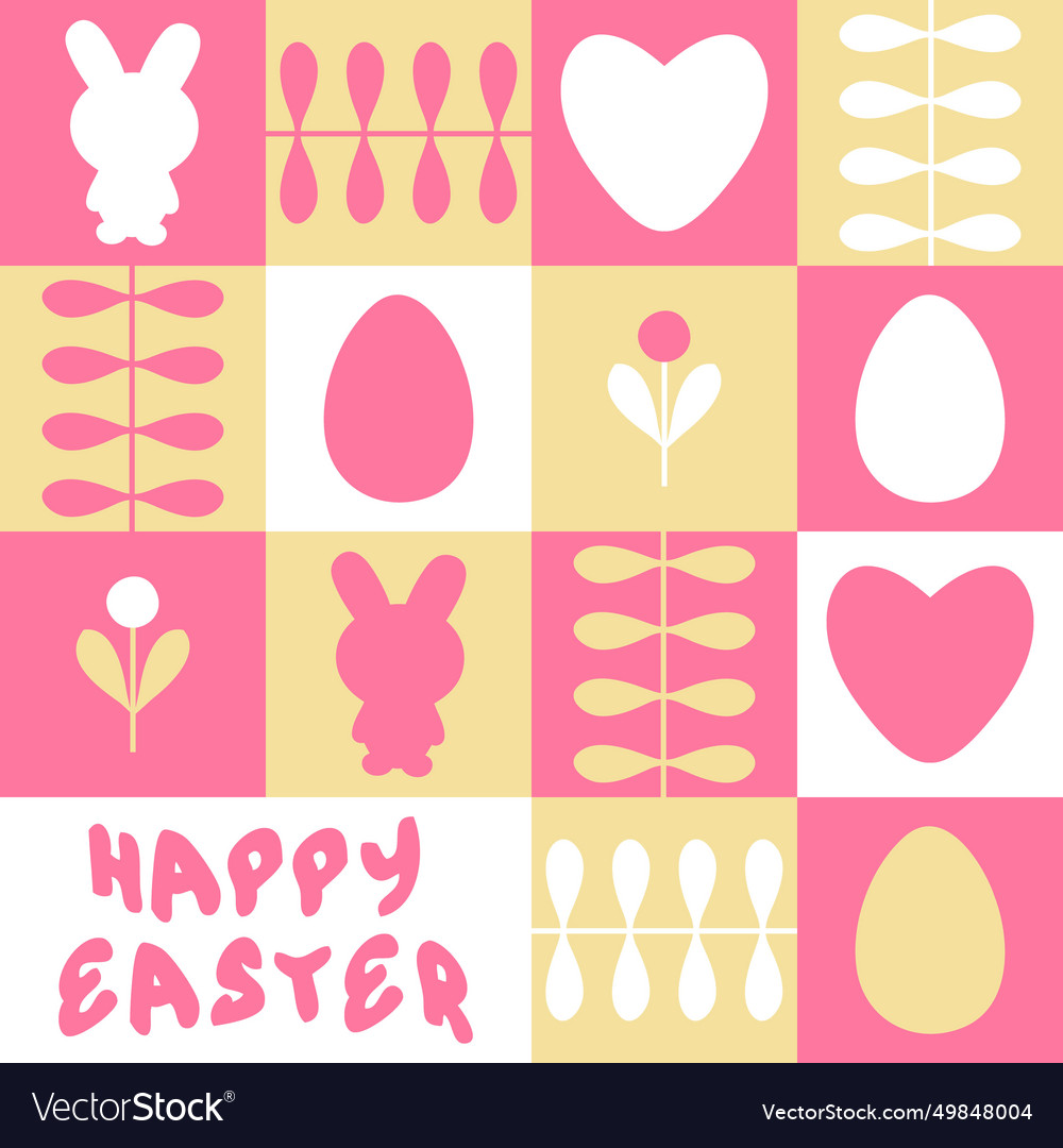 Rabbits and eggs spring pattern with greeting Vector Image Rabbits and eggs spring pattern with greeting