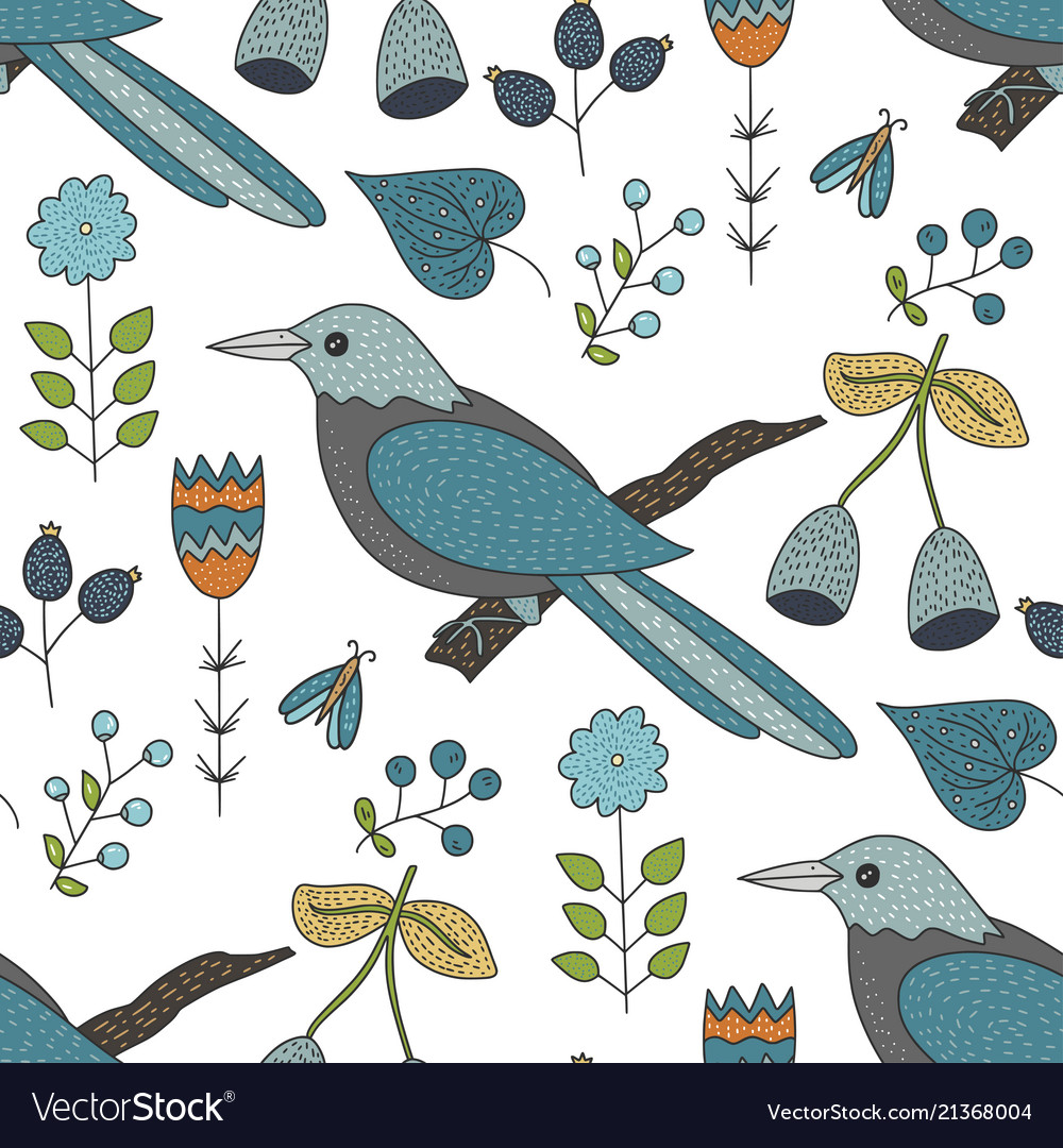 Seamless forest pattern with cute color vector image Seamless forest pattern with cute color