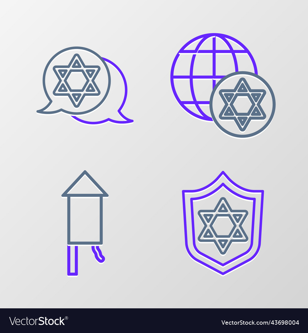 Set line shield with star of david firework vector image Set line shield with star of david firework