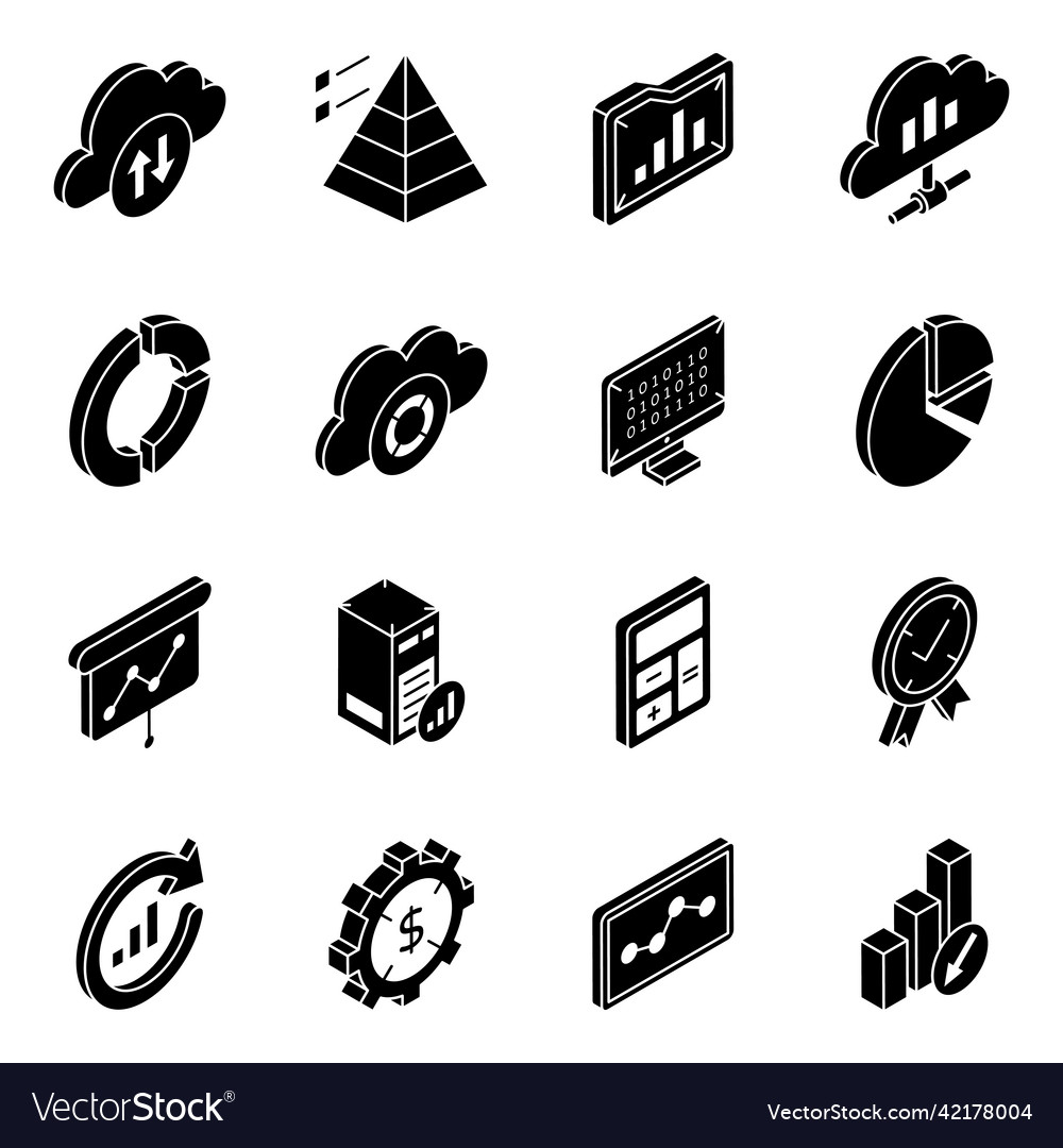 Set of data analytics isometric icons