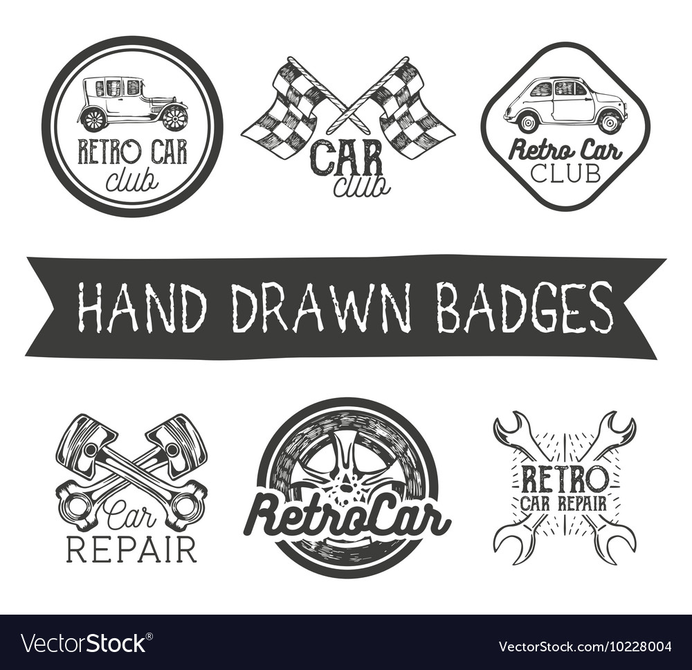 Set Of Hand Drawn Retro Car Labels Royalty Free Vector Image