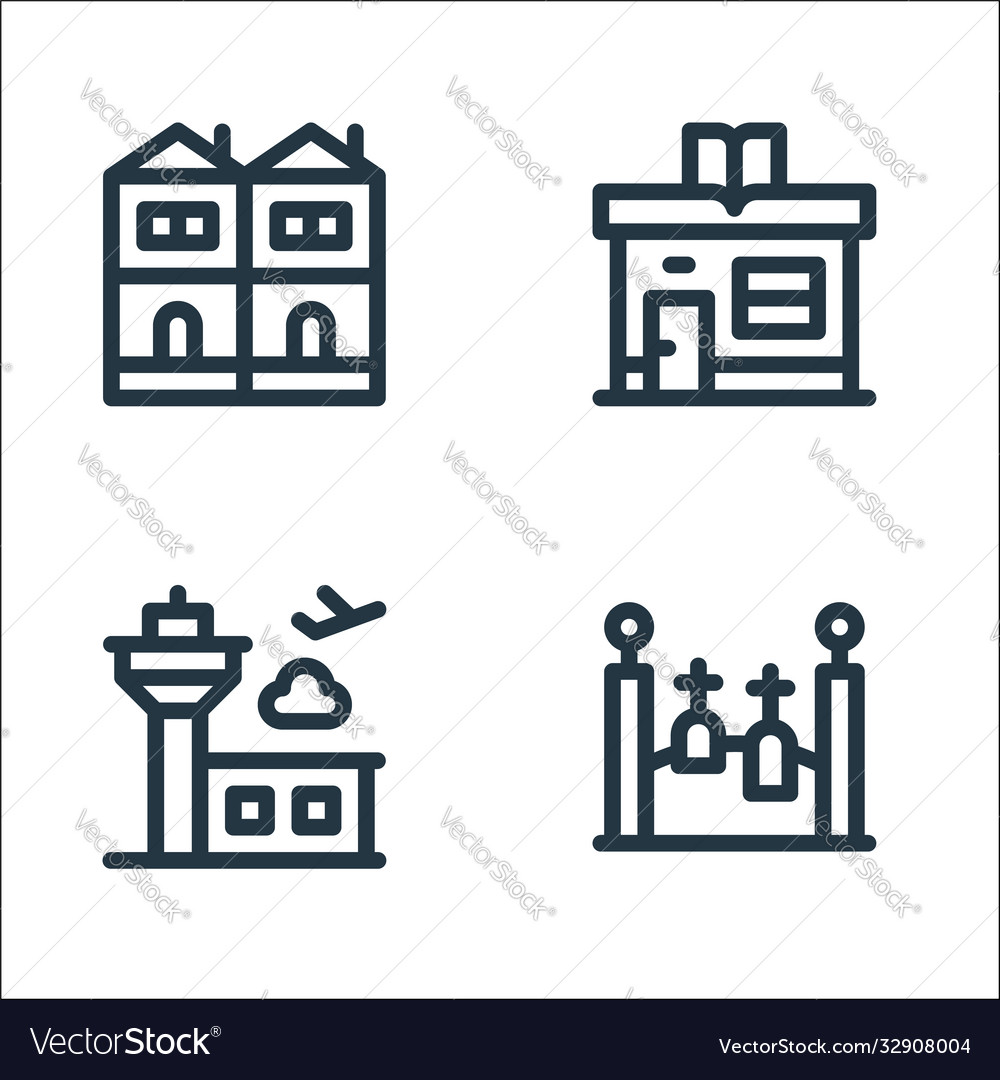 Urban building line icons linear set quality vector image Urban building line icons linear set quality