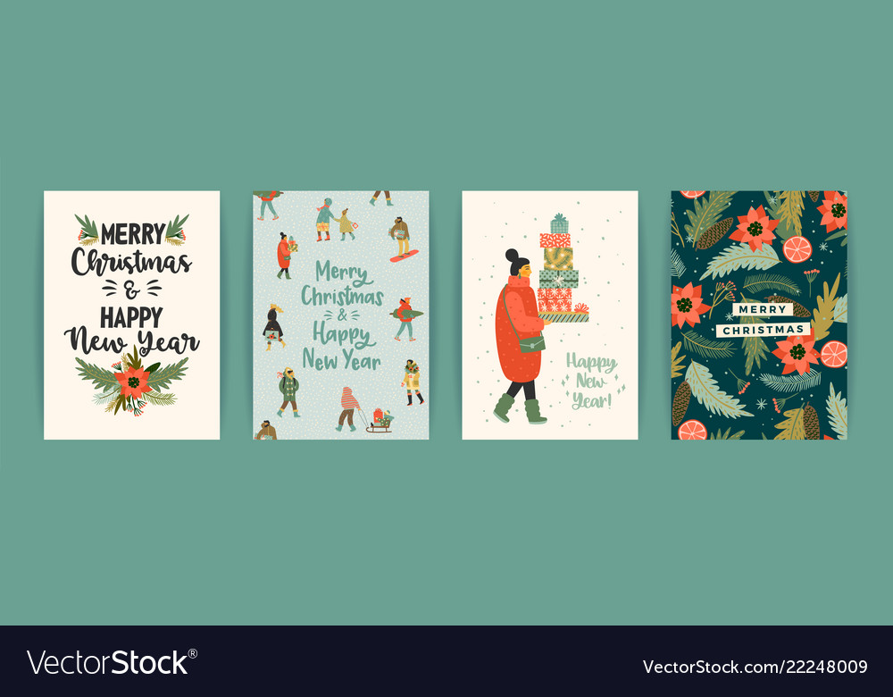 Christmas and happy new year templates trendy vector image Christmas and happy new year templates trendy