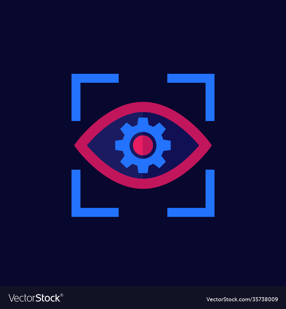 Eye with gear icon flat Royalty Free Vector Image