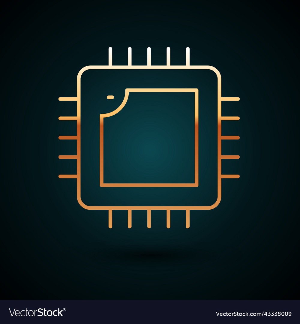 Gold line computer processor with microcircuits vector image Gold line computer processor with microcircuits