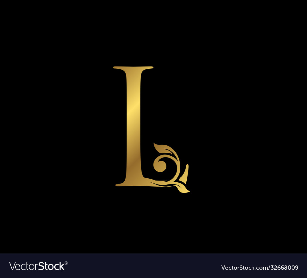 L letter floral gold logo classy drawn emblem vector image L letter floral gold logo classy drawn emblem