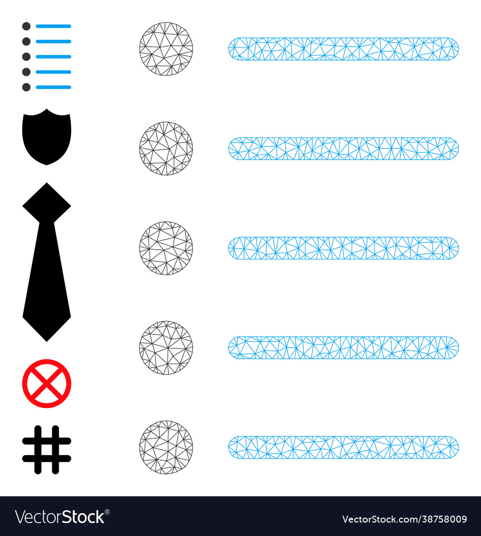 Polygonal mesh items icon with simple glyphs vector image Polygonal mesh items icon with simple glyphs