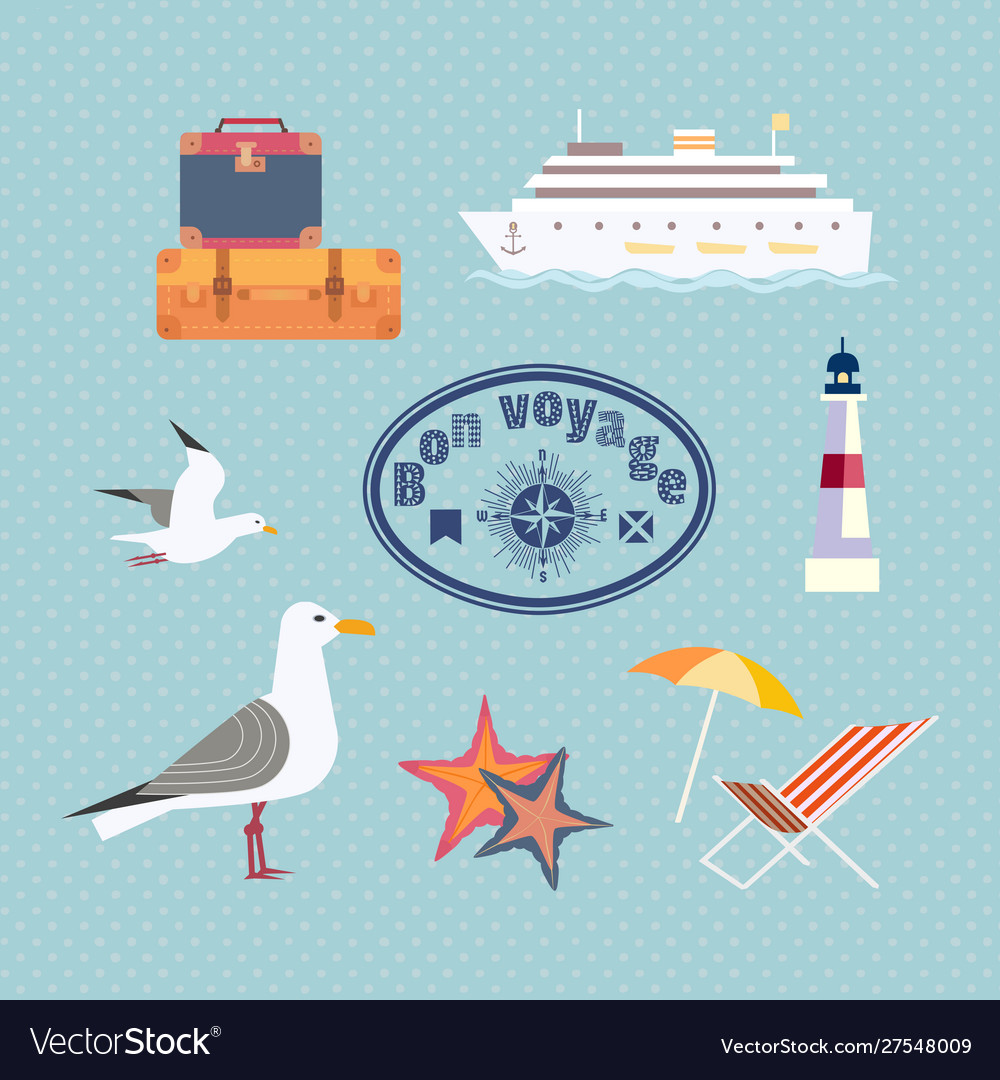 Set cruise trip icons vector image Set cruise trip icons