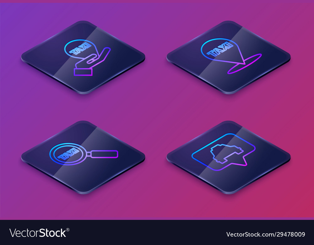 Set isometric line hand on map pointer with taxi vector image Set isometric line hand on map pointer with taxi