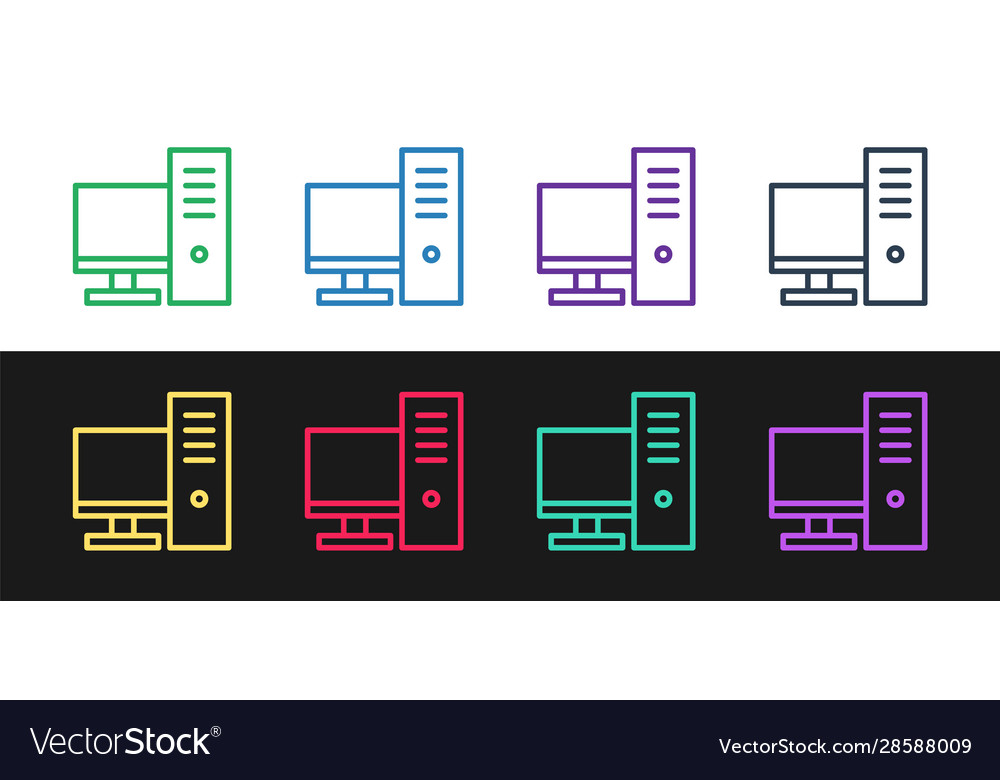 Set line computer monitor icon isolated on black vector image Set line computer monitor icon isolated on black