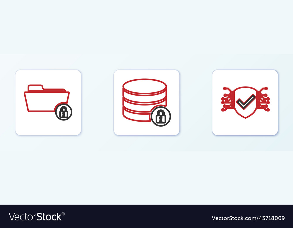 Set line cyber security folder and lock vector image Set line cyber security folder and lock