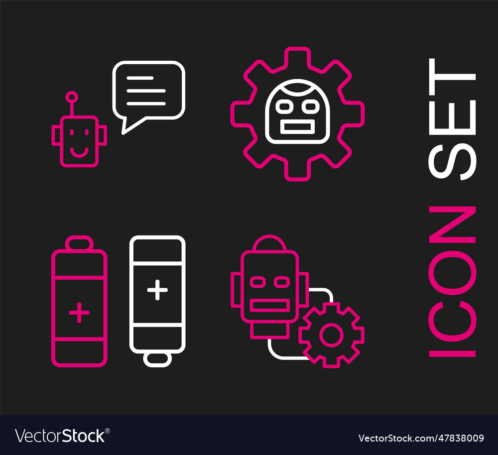 Set line robot setting battery and bot icon Vector Image Set line robot setting battery and bot icon