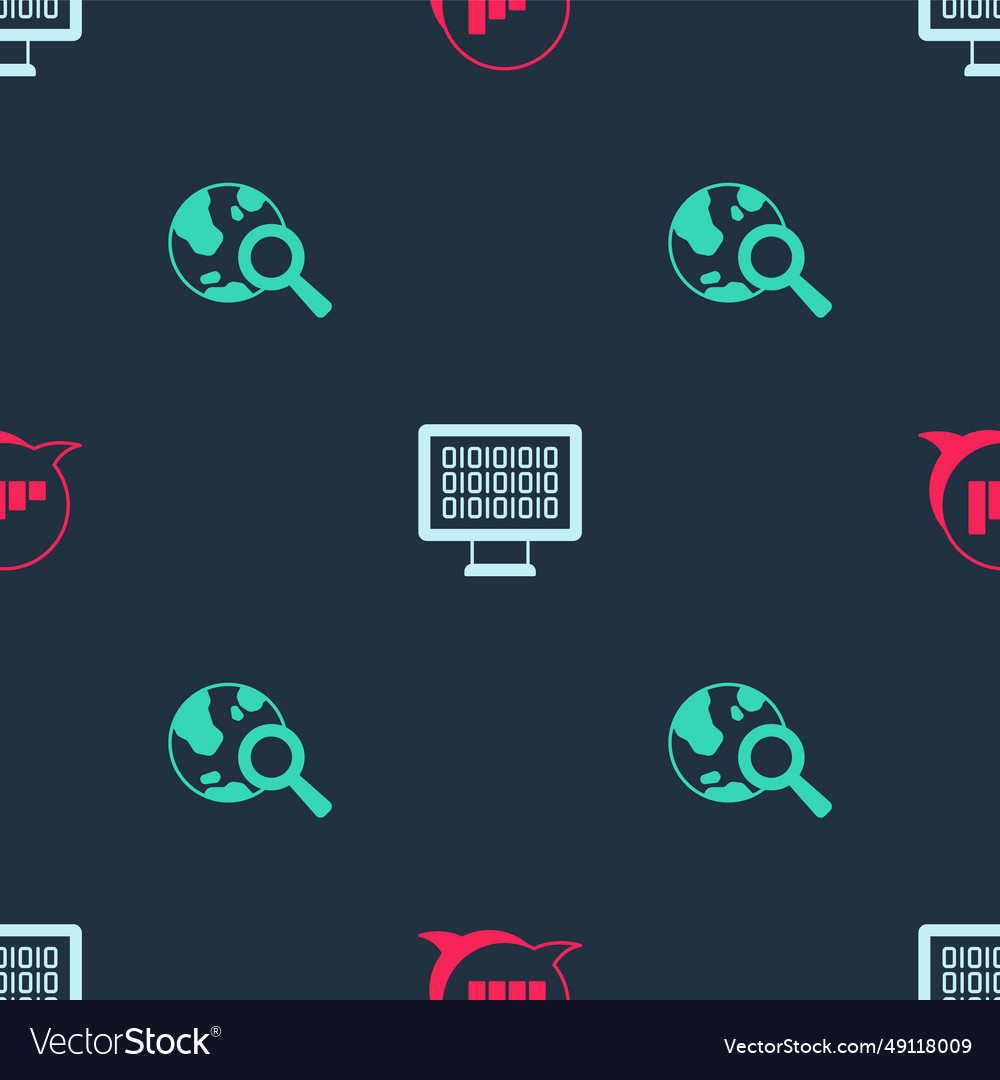 Set pie chart infographic binary code and search