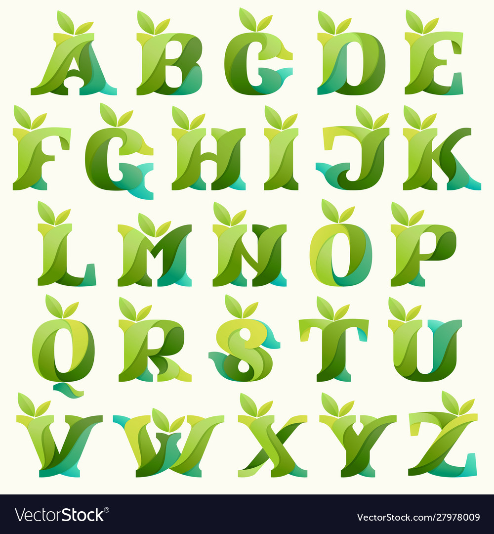 Swirling alphabet with green leaves Royalty Free Vector