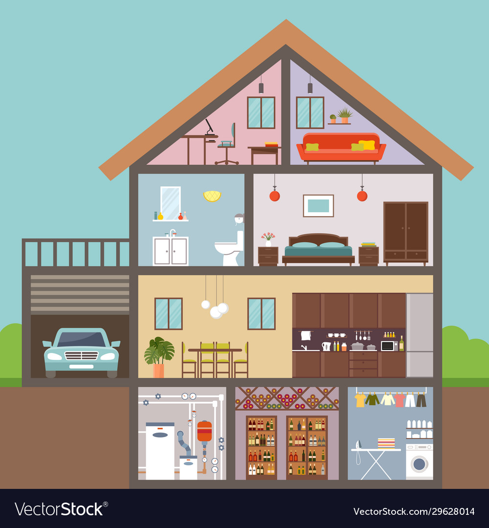 House in cut interior Royalty Free Vector Image