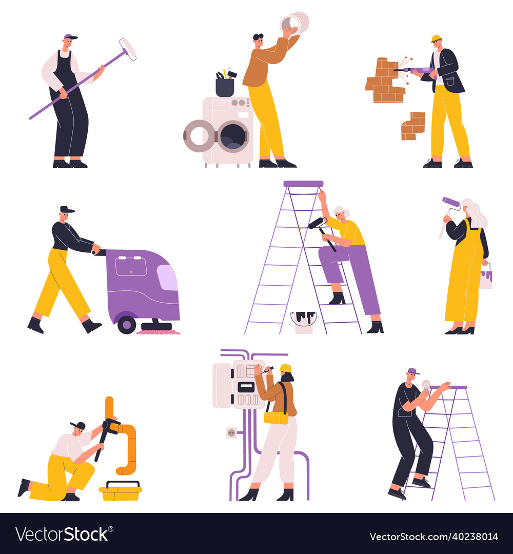 House renovation service workers home repairers Vector Image