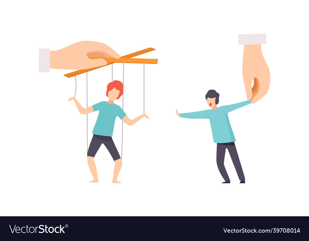 Manipulation of people with tiny man strings vector image Manipulation of people with tiny man strings