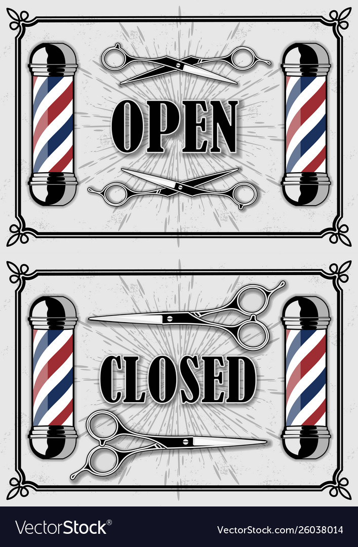 Open And Closed Signs For Barbershop With Scissors open-and-closed-signs-for-barbershop-with-scissors