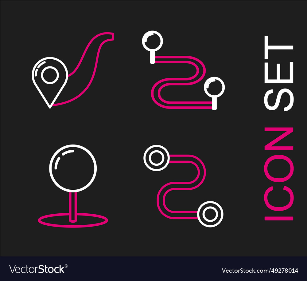 Set line route location push pin and icon vector image Set line route location push pin and icon