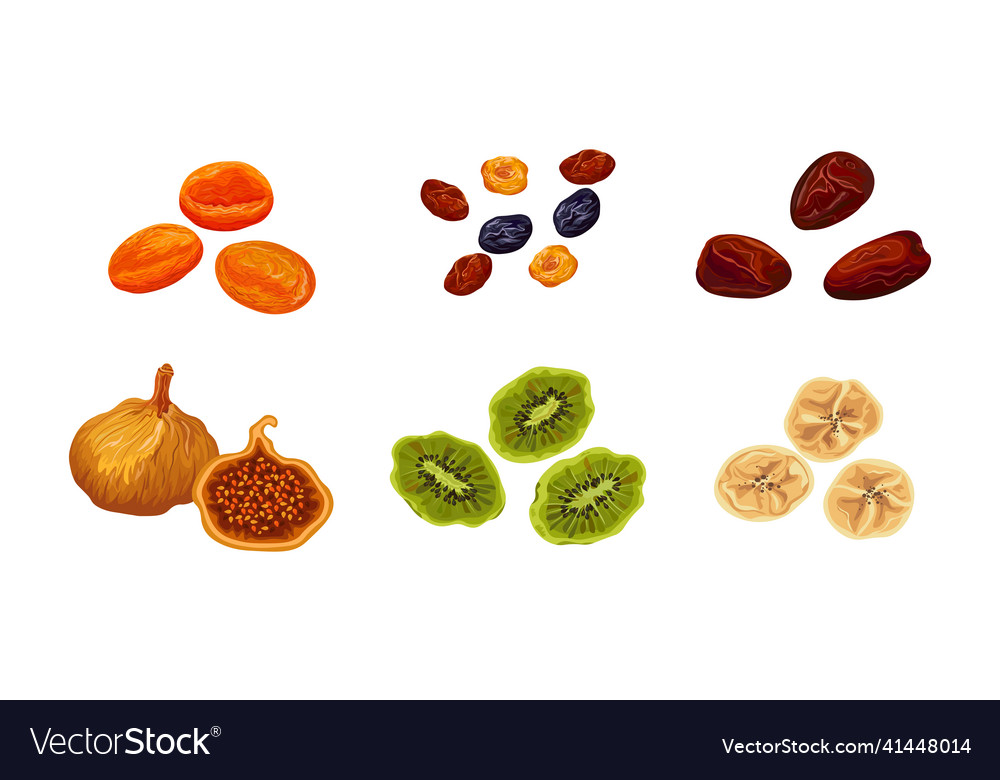 Set of tasty dried fruits on white background