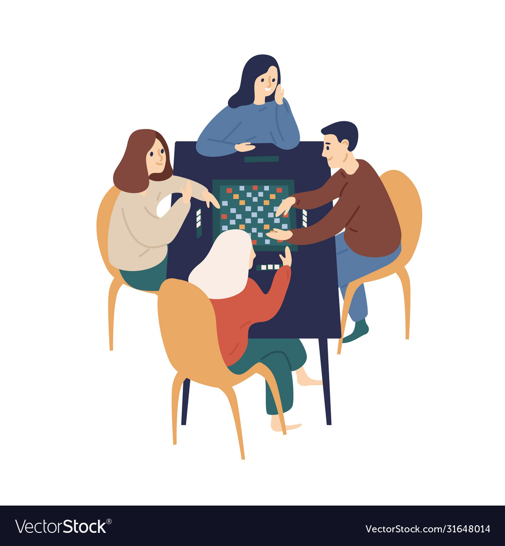 Smiling family playing board game with chips Vector Image