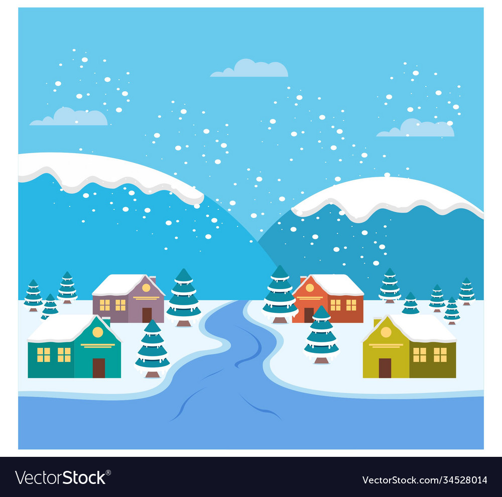 Winter snow in city flat concept