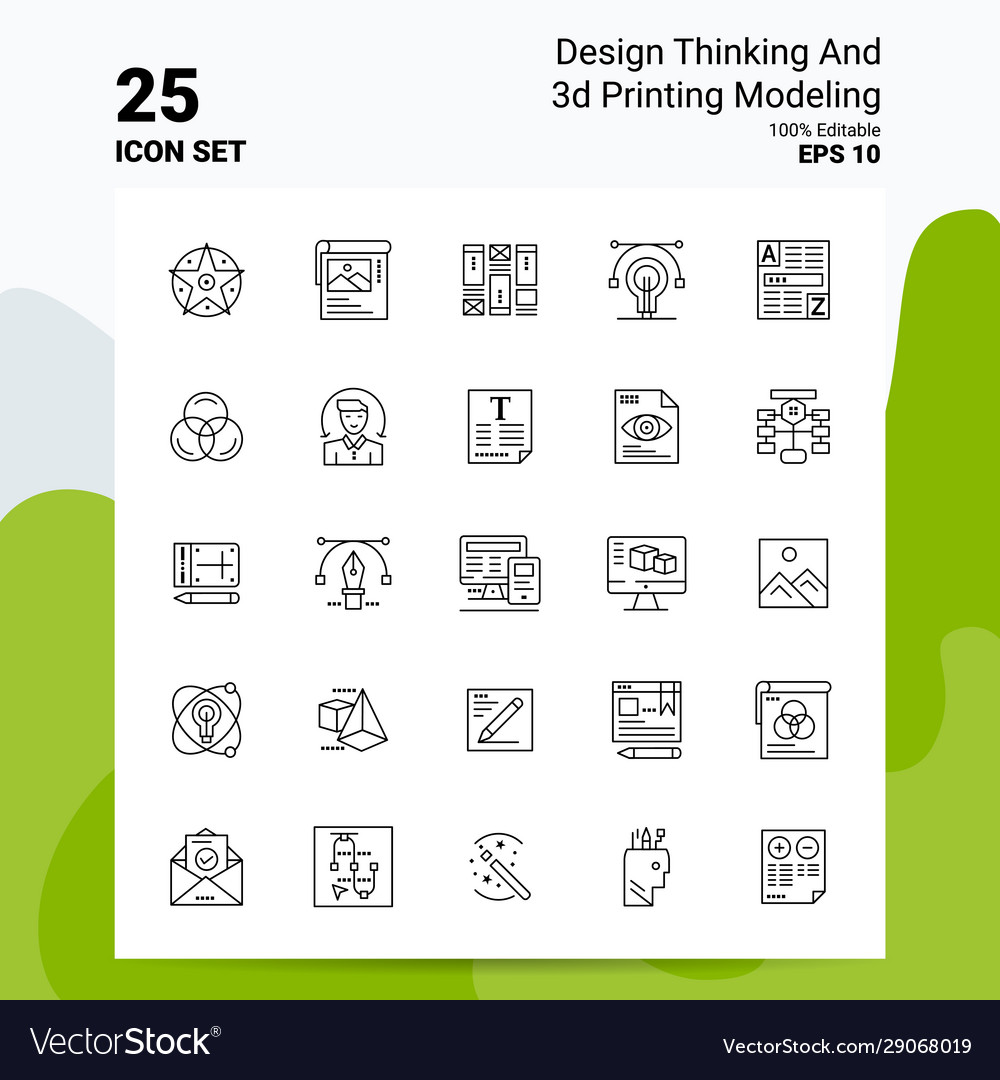 25 design thinking and 3d printing modeling icon vector image 25 design thinking and 3d printing modeling icon