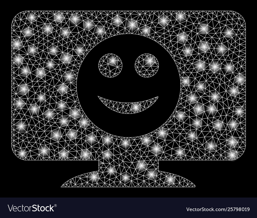 Bright mesh wire frame display smile with light vector image Bright mesh wire frame display smile with light