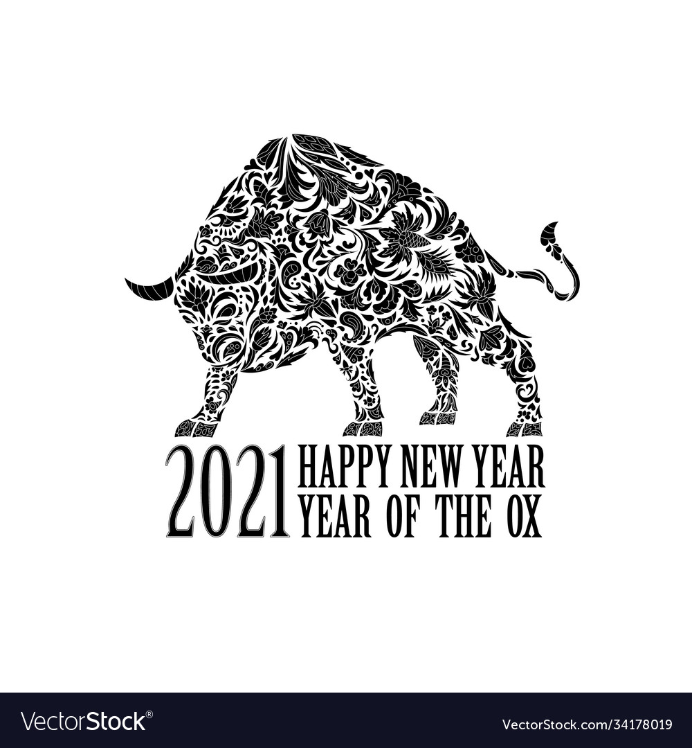 Bull With An Ornament Symbol Year Royalty Free Vector Image