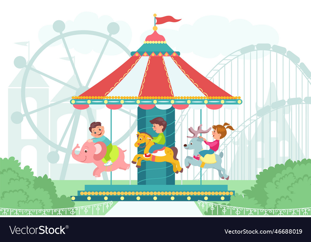 Happy children in amusement park kids Royalty Free Vector