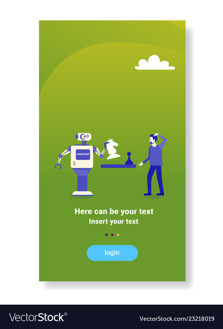 Modern robot playing chess with human artificial vector image Modern robot playing chess with human artificial