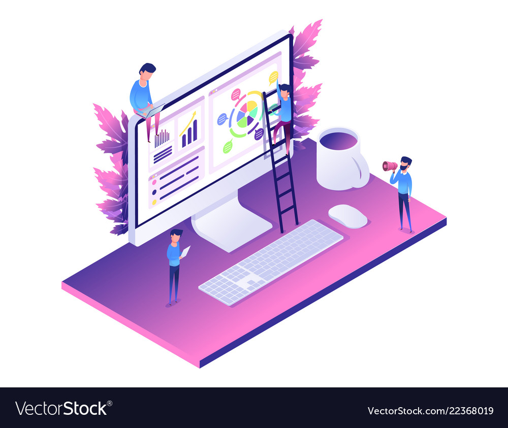 Modern web isometric data analysis vector image Modern web isometric data analysis