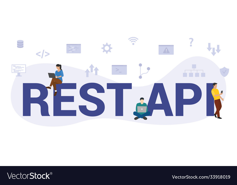 Rest api concept with modern big text or word vector image Rest api concept with modern big text or word