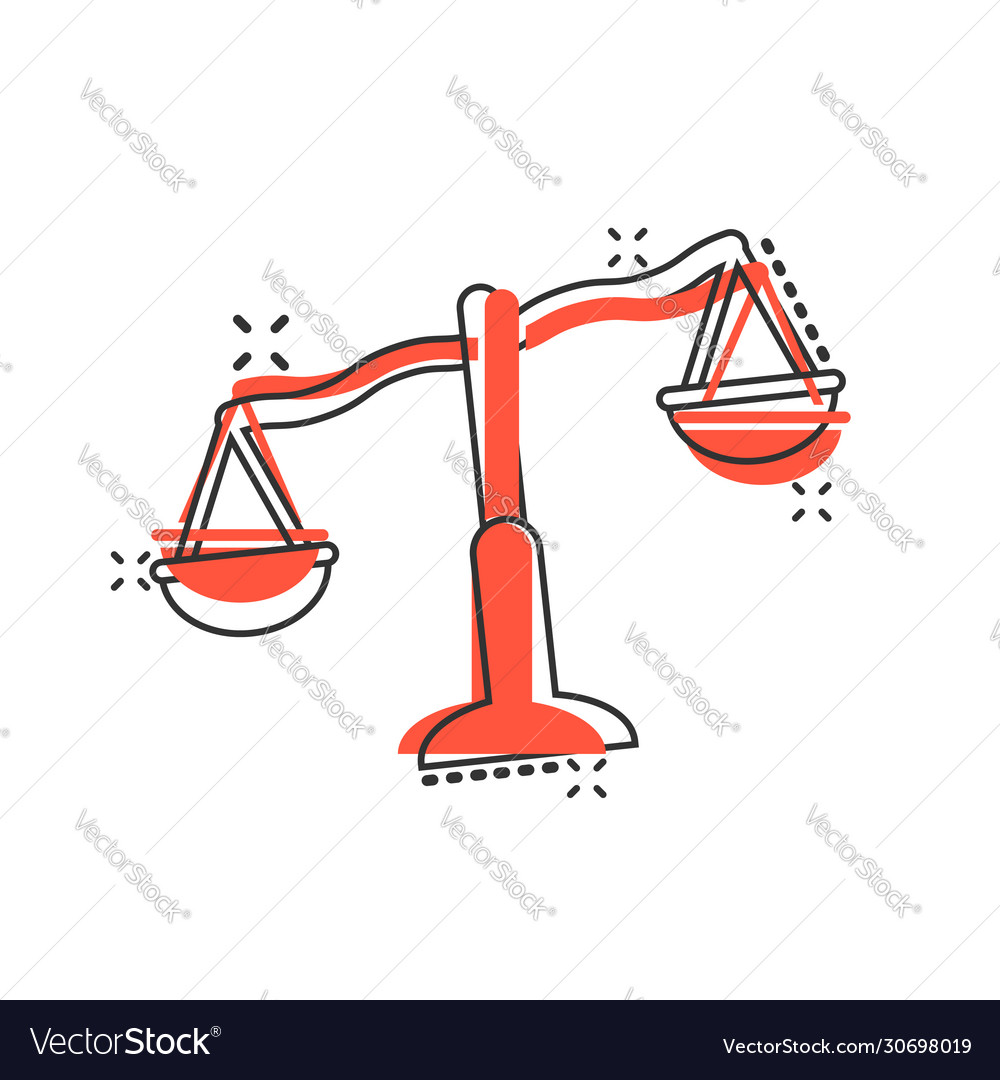 Scale balance icon in comic style justice cartoon