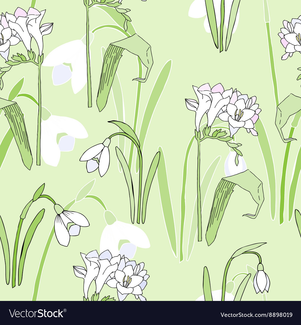 Seamless pattern with snowdrops