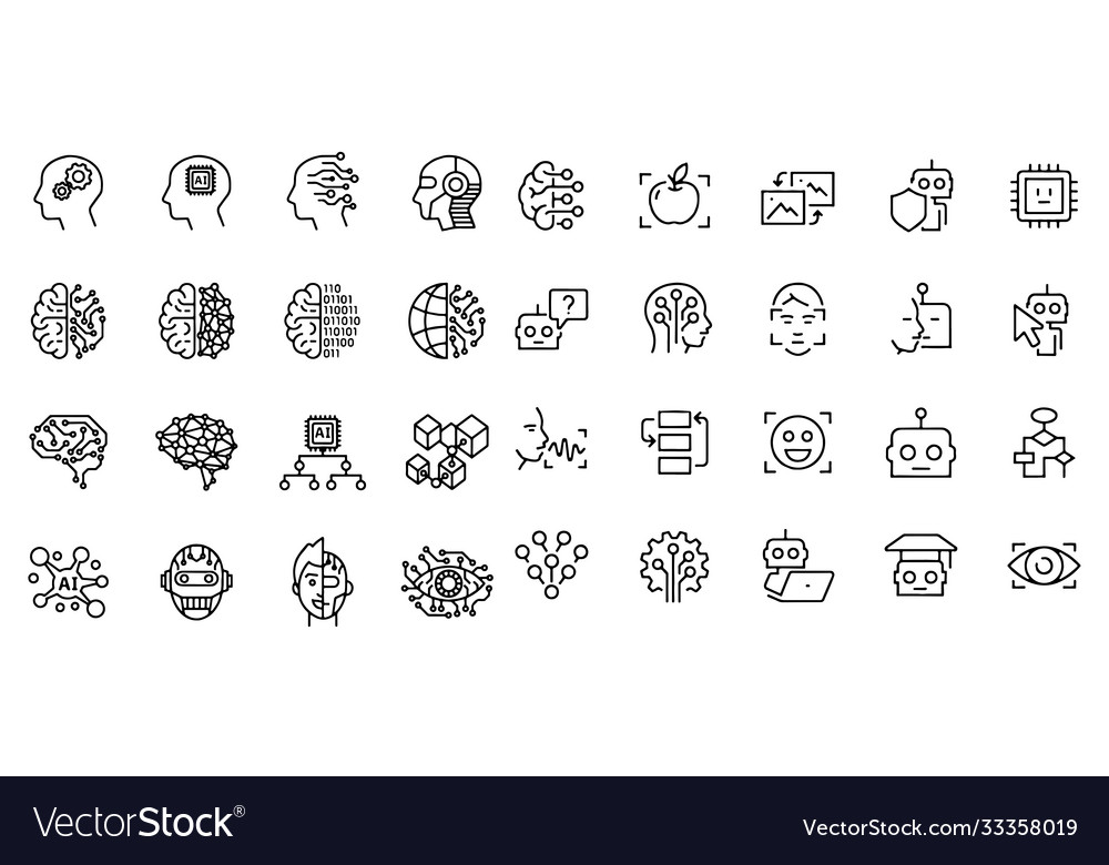 Set artificial intelligence related line icons Vector Image Set artificial intelligence related line icons