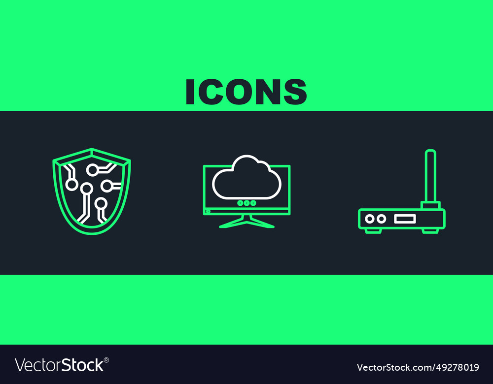 Set line router and wi-fi signal cyber security vector image Set line router and wi-fi signal cyber security