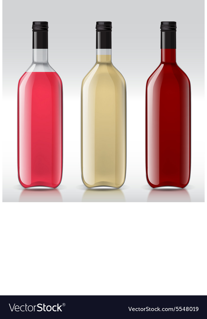 Set of transparent bottles for different wines