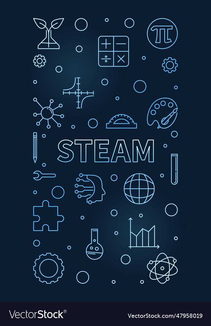 Steam science concept blue thin line vertical