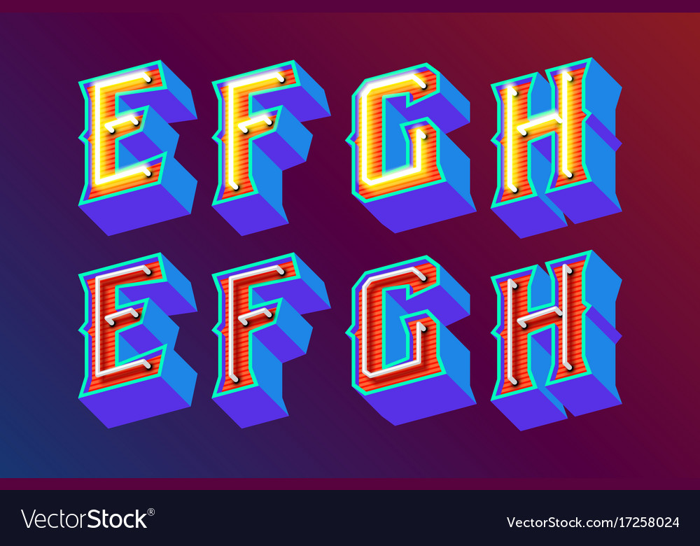 3d vintage letters with neon lights