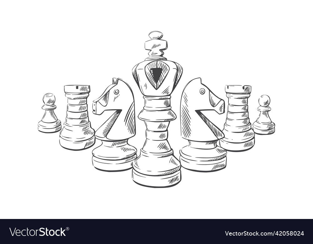 Set of chess pieces sketch. hand-drawn black chess game. Vector  illustration. Stock Vector