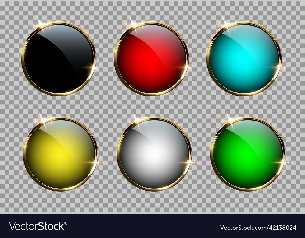 Different color buttons with golden rings isolated vector image Different color buttons with golden rings isolated