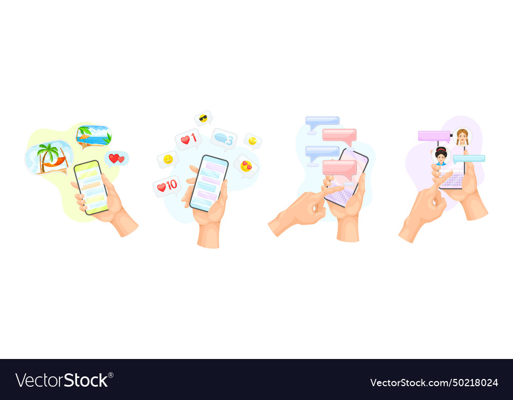 Hand with smartphone device use chat app have vector image Hand with smartphone device use chat app have