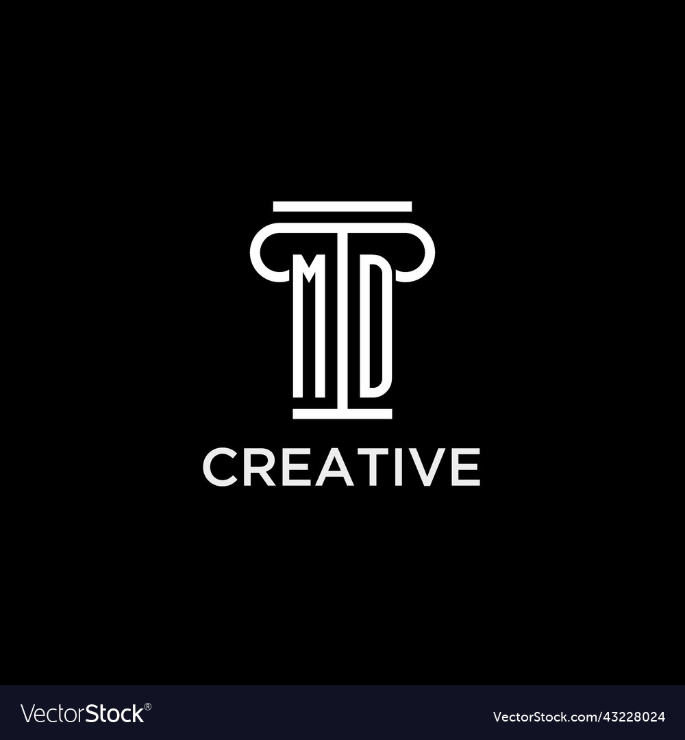 Md monogram initial logo with pillar shape icon