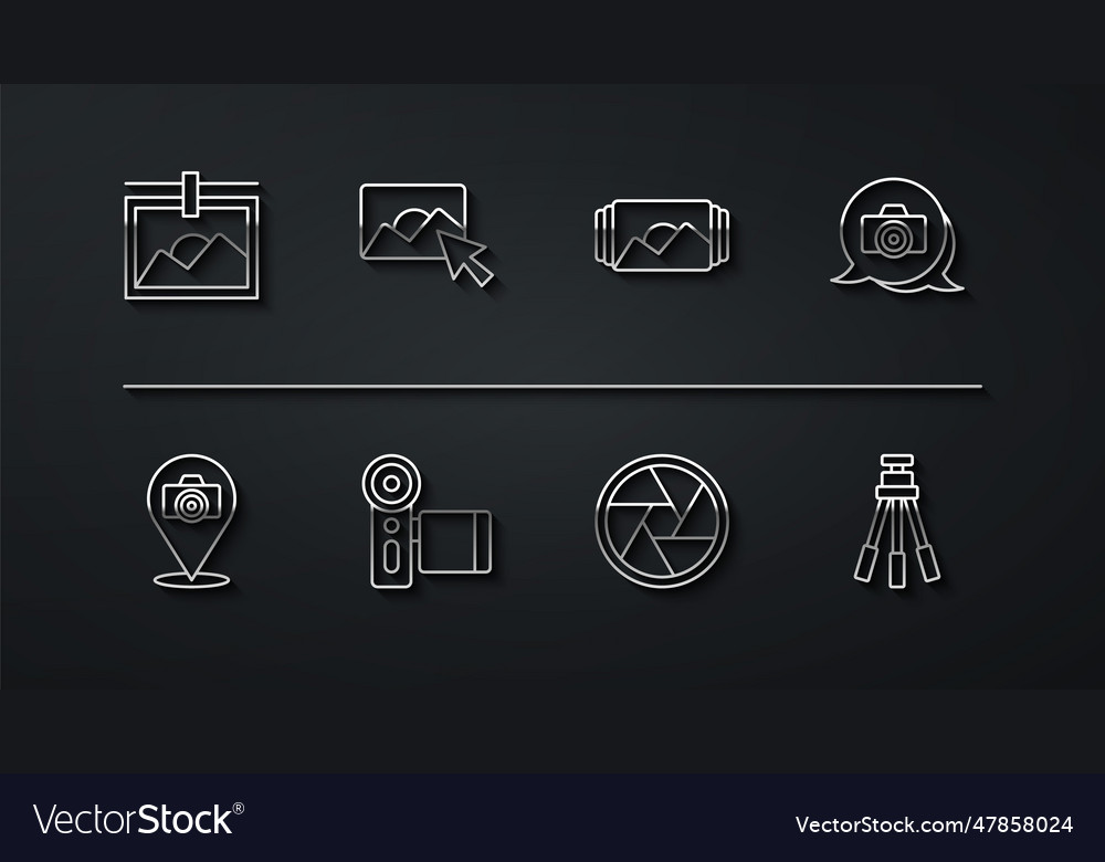 Set line photo frame camera camera shutter Vector Image