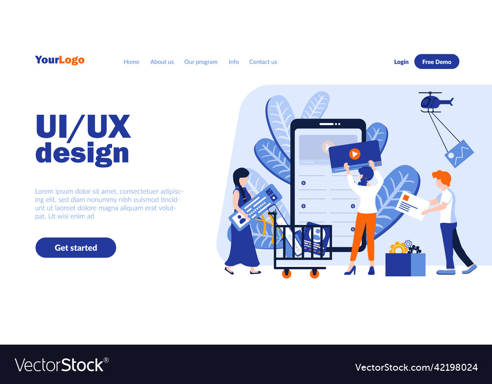 Ui and ux design landing page template Royalty Free Vector