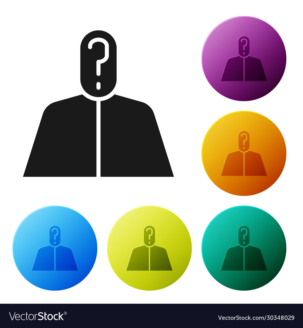 Black anonymous man with question mark icon vector image Black anonymous man with question mark icon