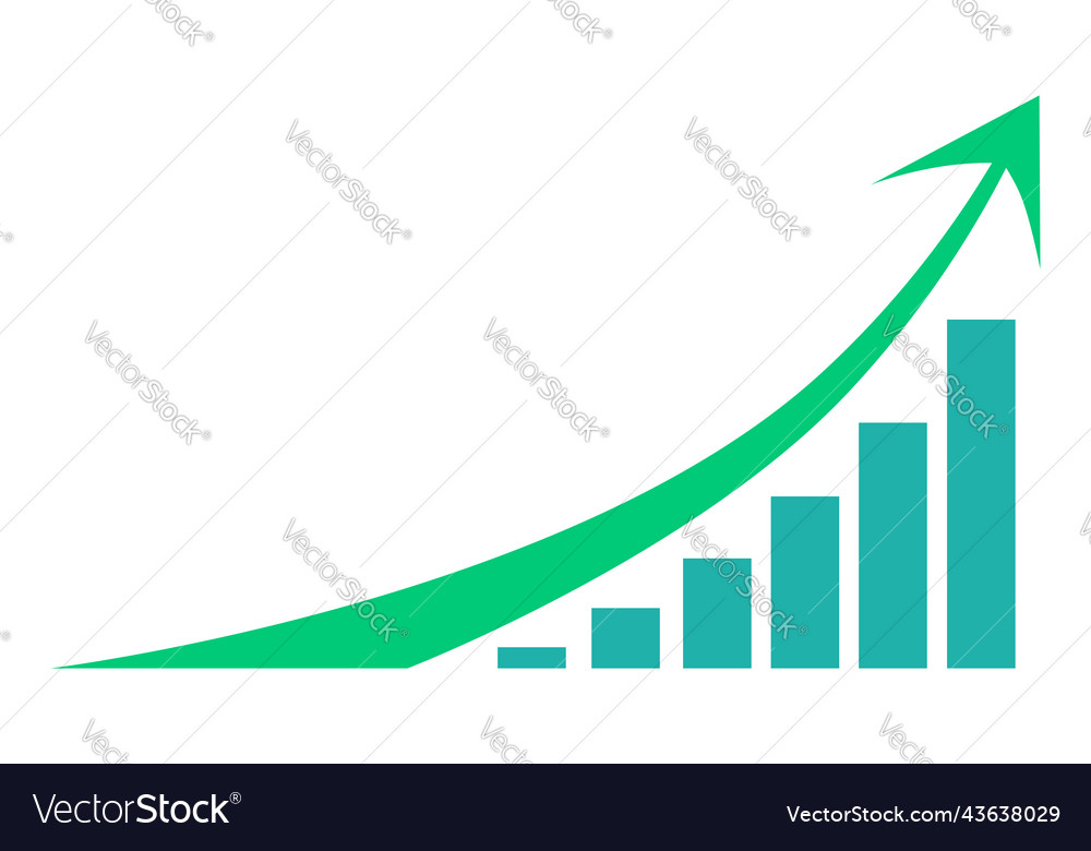 Chart and upward arrow front view in green color