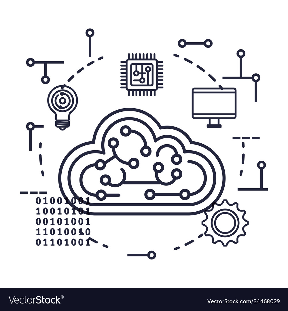 Cloud Computing Server mit Schaltung und Icons vector image Cloud Computing Server mit Schaltung und Icons