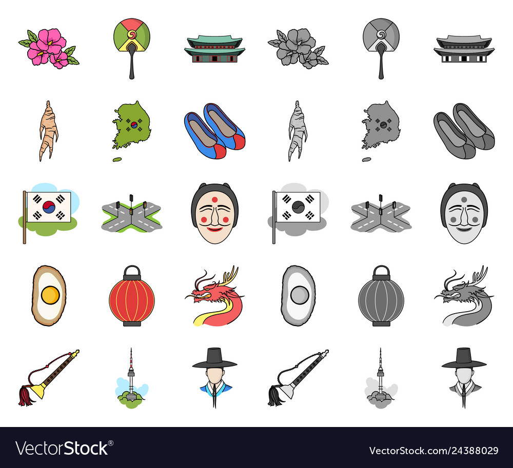 Country south korea cartoonmono icons in set Vector Image